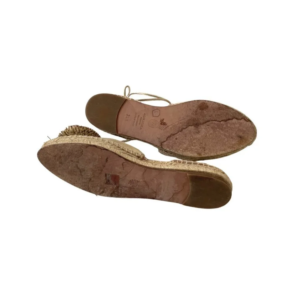 Aquazzura Sunshine Gold Pom Pom Espadrilles Size 39.5